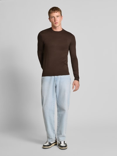 Only & Sons Regular fit gebreide pullover van viscosemix, model 'WYLER' Donkerbruin - 1