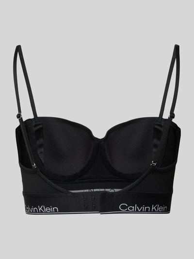 Produktfoto, schwarzer Balconette BH mit Logo-Stitching von Calvin Klein Underwear aus elastischem Baumwoll-Mix mit Modal-Anteil, Haken-Verschluss, verstellbare Träger, klare Linien und glatte Textur