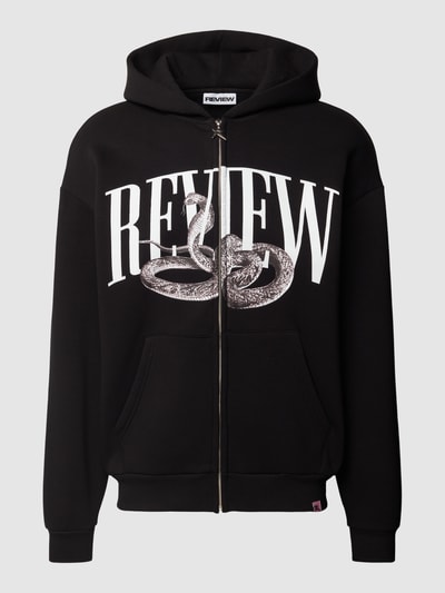 REVIEW Sweatjacke mit Label-Motiv-Print Black 2