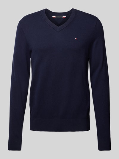 Tommy Hilfiger Gebreide pullover met logostitching, model 'PIMA' Marineblauw - 2