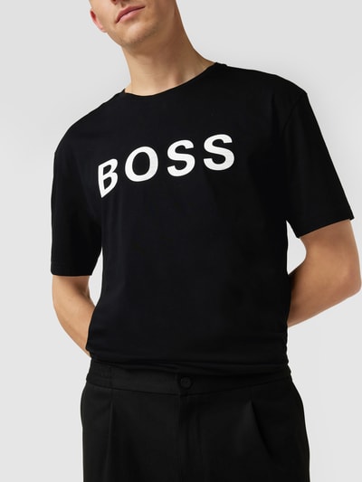 BOSS Green T-shirt o kroju relaxed fit z nadrukiem z logo Czarny 3