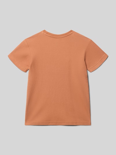 Produktfoto, Regular Fit T-Shirt mit Motiv-Print von Blue Seven aus Reine Baumwolle in Orange mit kurzen Ärmeln, Rückenlänge 42 cm bei Größe 116