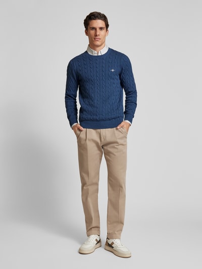 Gant Strickpullover mit Rundhalsausschnitt Jeansblau Melange 1