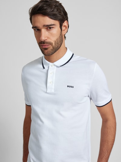 BOSS Regular Fit Poloshirt mit Label-Print Modell 'Parlay' Weiss 3