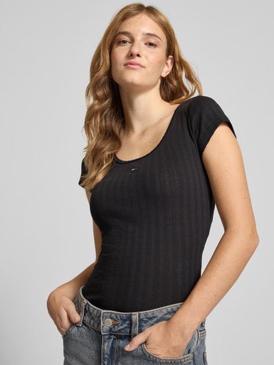 Tommy Jeans T-shirt o kroju slim fit z prążkowaną fakturą Czarny 3