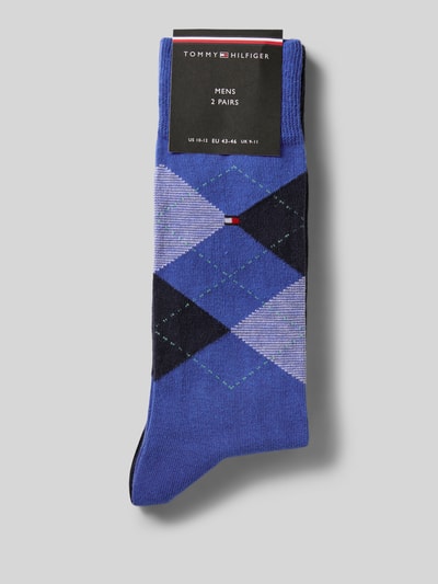 Produktfoto, Socken aus Baumwoll-Mix im 2er-Pack von Tommy Hilfiger, Optik: Allover-Muster, Label-Print, elastischer Bund, Jersey-Stretch-Material