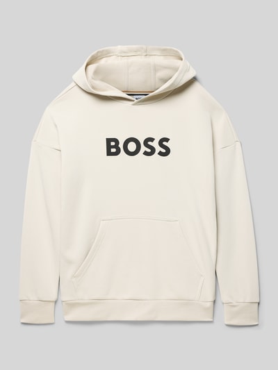 Produktfoto, Regular Fit Hoodie aus Baumwoll-Mix Modell 'IVORY' von Boss, efekt: jednolity kolor, nadruk z logo, kaptur, długi rękaw, prążkowane wykończenia, dzianina dresowa, mieszanka bawełny