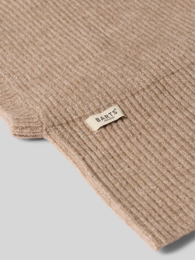 Productfoto, beige geribbelde textuur met label, Mütze in Kapuzen-Optik model 'Karesa Hood' van Barts, dames Mütze