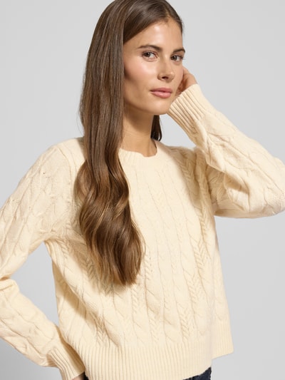 VERO MODA Regular fit gebreide pullover met kabelpatroon, model 'ARIES' Ecru - 3