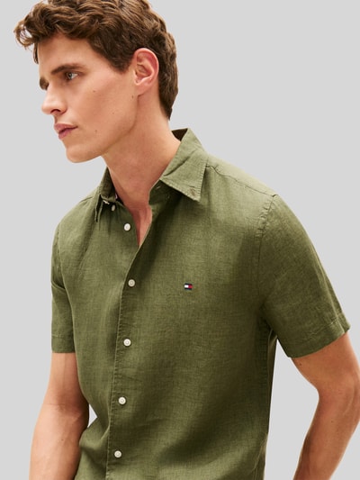 Tommy Hilfiger Regular Fit Kurzarmhemd aus reinem Leinen Oliv 3