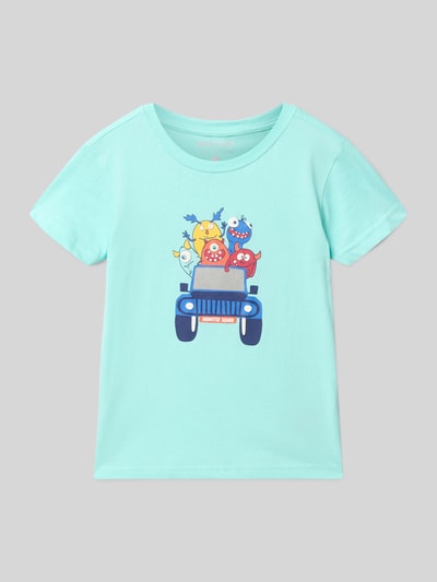 Produktfoto, dziecięcy t-shirt Regular Fit T-Shirt mit Motiv-Print von Blue Seven z bawełny, nadruk z motywem, okrągły dekolt, długość tyłu w rozmiarze 116: 44 cm, jasnoniebieski, krój regular fit