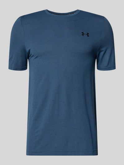 Produktfoto, niebieskie Slim Fit T-Shirt mit Logo-Print Modell 'Vanish' von Under Armour, okrągły dekolt, strukturalny wzór, szerokość w rozmiarze M: 40 cm, długość nogawki wewnętrznej w rozmiarze M: 70 cm