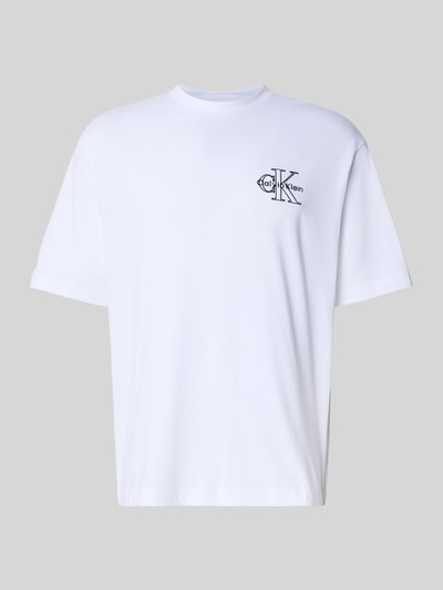 Calvin Klein Jeans Regular fit T-shirt met logostitching, model 'Micro' Wit - 2
