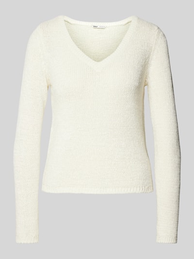 Only Regular Fit Strickpullover mit V-Ausschnitt Modell 'GEENA' Weiss 2