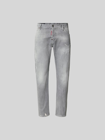 Produktfoto, Slim Fit Jeans mit Logo-Detail von Dsquared2 in Grau, Baumwoll-Mix, 5-Pocket-Design, Knopf-Reißverschluss, Herren, Used-Effekte