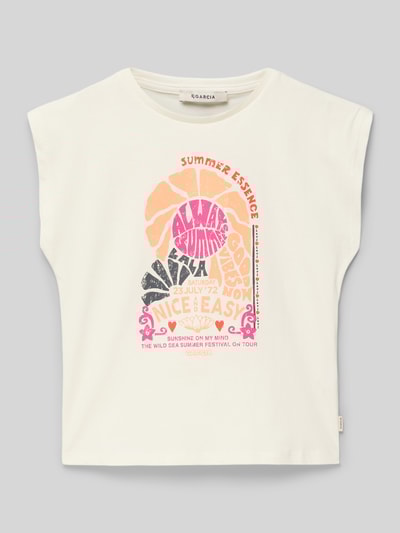 Garcia T-Shirt aus Baumwoll-Kaschmir-Mix mit Rundhalsausschnitt Weiss 1