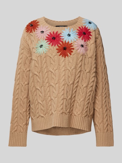 Weekend Max Mara Strickpullover aus Wolle mit floralen Applikationen Camel 2