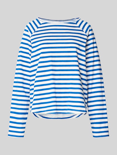 Produktfoto, Bluzka z długim rękawem z bawełny w niebiesko-białe paski, krój relaxed fit, Model 'Liva' od Lollys Laundry, okrągły dekolt, długość tyłu w rozmiarze S: 60 cm