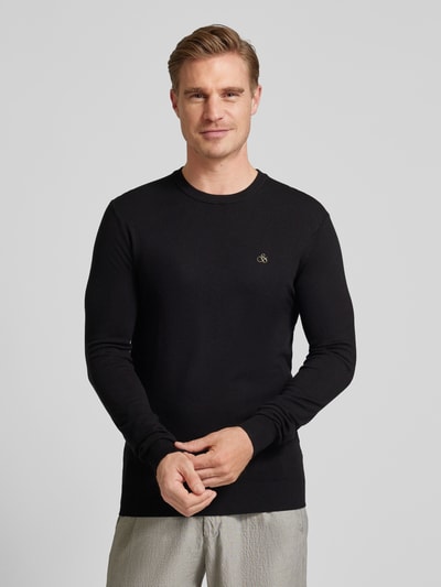 Scotch & Soda Strickpullover mit Logo-Stitching Modell 'Essentials' Black 4