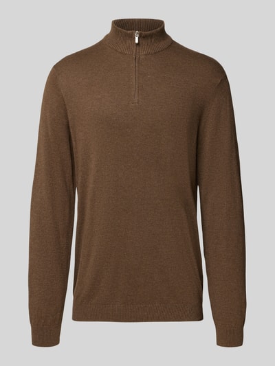 Only & Sons Regular Fit Troyer aus Baumwoll-Viskose-Mix Modell 'LOUI' Dunkelbraun Melange 2