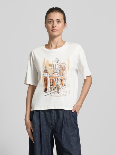 monari T-Shirt mit Motiv-Print und Strasssteinbesatz Weiss 4