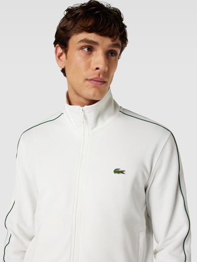 Lacoste Bluza rozpinana z detalem z logo Złamany biały 3