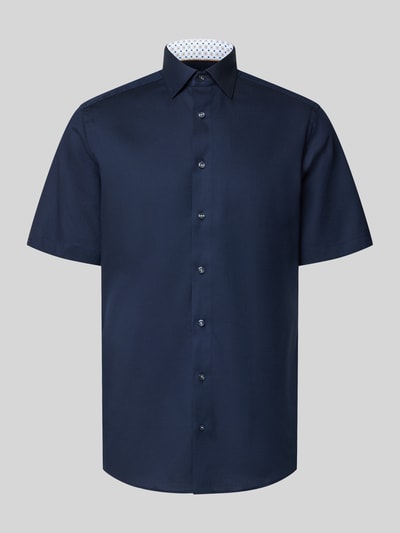 Produktfoto, Regular Fit Business-Hemd mit Kentkragen von OLYMP aus Reine Baumwolle, Unifarbenes-Design, 1/2-Arm, dunkelblau, glatte Textur.