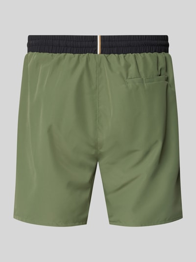 Productfoto, Badeshorts met contrast-logo model 'STARFISH' van BOSS, look: effen, labelprint, contrastnaad, elastische boord, zij-steekzakken, achterzak