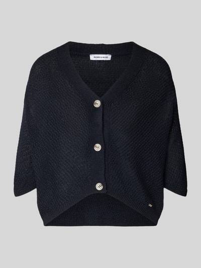 Produktfoto, Cardigan met V-hals en 3/4-mouw van More & More in relaxed fit, knoopsluiting, ruglengte maat 36: 48 cm, mouwlengte 24 cm, donkerblauw, grove textuur
