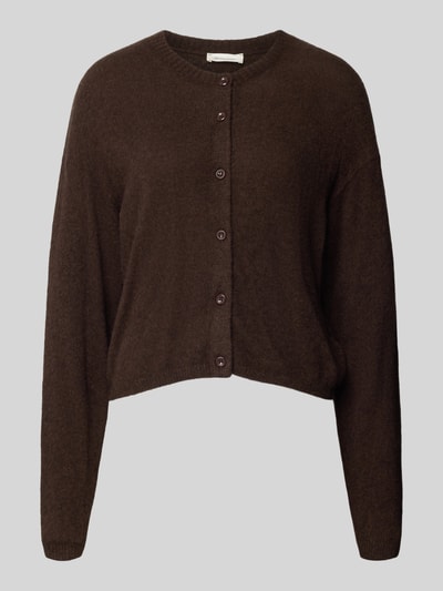 Produktfoto, Regular Fit Cardigan aus Baumwoll-Mix Modell 'OUITY' von American Vintage in Dunkelbraun, Strick-Optik, Rundhalsausschnitt, Knopfleiste.