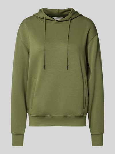 Produktfoto, oliwkowozielony Hoodie aus Viskose-Mix mit Logo Modell 'IMA' von MSCH Copenhagen, regular fit, kieszonki, gładka tekstura.