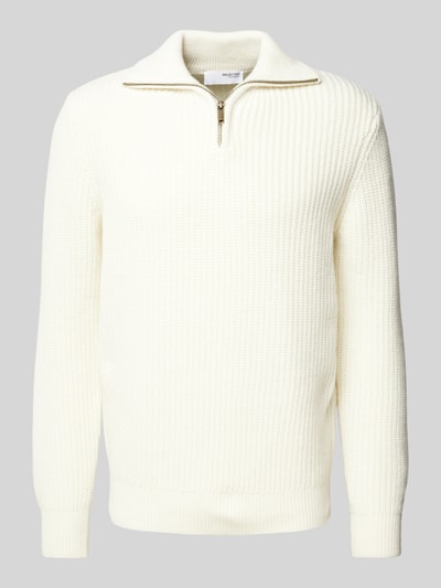 SELECTED HOMME Strickpullover mit gerippten Abschlüssen Modell 'LAND' Offwhite 1