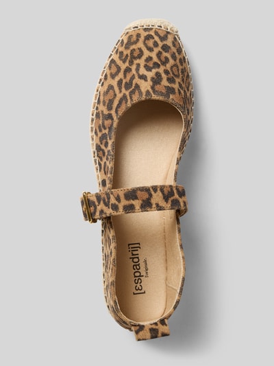 Produktfoto, Ballerinas im Animal-Look Modell 'BALLERINE LEO' von Espadrij mit Riemen, runder Spitze, braun-schwarzes Leopardenmuster, strukturierte Sohle