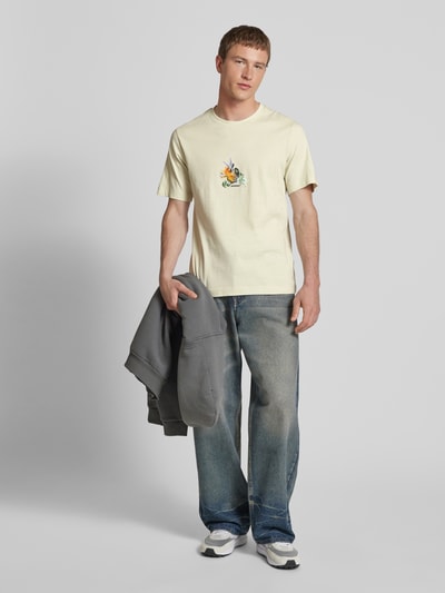 Jack & Jones T-Shirt mit geripptem Rundhalsausschnitt Modell 'VARENNA' Beige 1