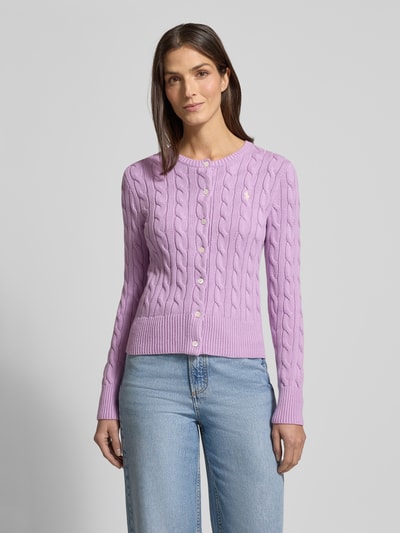 Polo Ralph Lauren Slim Fit Strickjacke mit Logo-Stitching Flieder Melange 4
