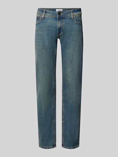 Produktfoto, Straight Fit Jeans mit Lyocell-Anteil Modell 'GLENN' von JACK & JONES, Mieszanka bawełny i lyocellu z dodatkiem wiskozy, efekt znoszenia, 5 kieszeni, zapięcie na guzik i zamek błyskawiczny, szerokość w rozmiarze 32/32: 45 cm, długość wewnętrzna nogawki w rozmiarze 32/32: 78 cm