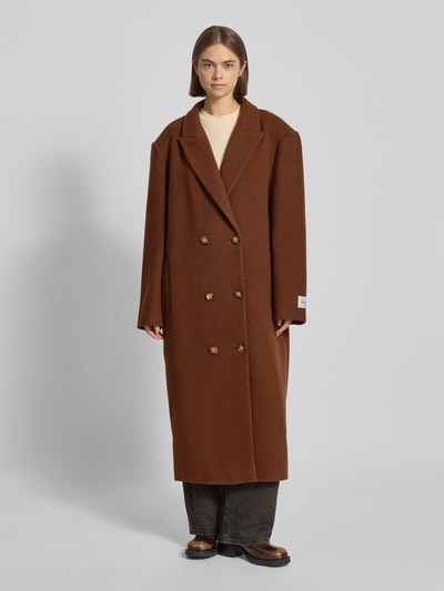 Karo Kauer Oversized Mantel mit Woll-Anteil Mittelbraun 4
