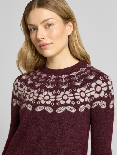 Vero Moda Regular Fit Strickpullover mit Woll-Anteil Modell 'SIMONE' Dunkelrot 3
