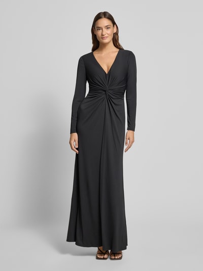 Lauren Ralph Lauren Avondjurk met V-hals en knoopdetail, model 'NADIRA' Zwart - 4