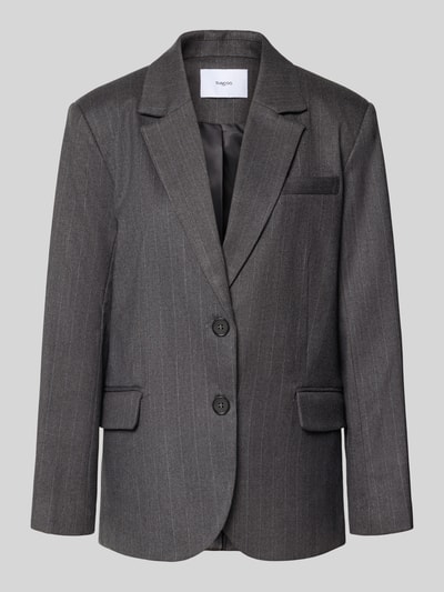 Produktfoto, Regular Fit Blazer mit Pattentaschen Modell 'DWEN' von SUNCOO PARIS, Mieszanka materiałów z dodatkiem wełny, kolor szary, prążkowany, kołnierz z połami, kieszenie z patką, zapięcie na guziki, długość tyłu w rozmiarze S: 71 cm, szerokość w rozmiarze S: 39 cm, długość rękawów w rozmiarze S: 61 cm.