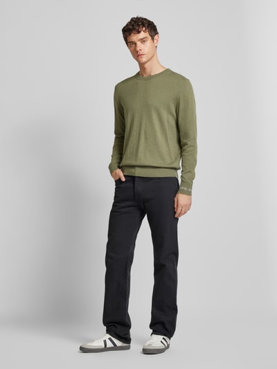 Pepe Jeans Gebreide pullover met ronde hals, model 'Andre' Olijfgroen - 1