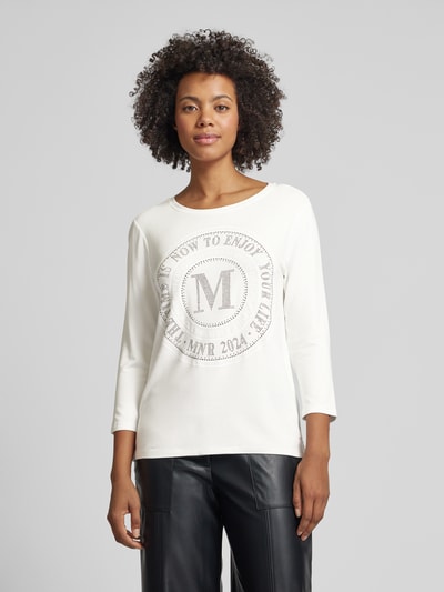 Monari Longsleeve mit Label-Ziersteinbesatz Weiss 4