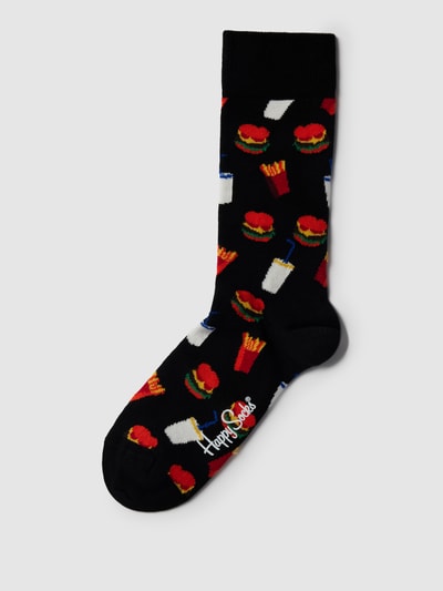Happy Socks Sokken met all-over motief, model 'BURGER' Zwart - 1