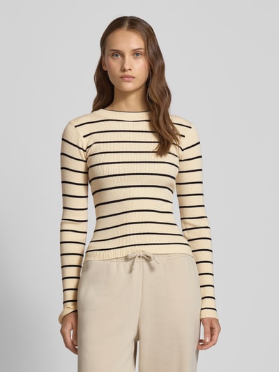 Pieces Slim Fit Strickpullover aus Viskose-Mix Modell 'MIRA' Sand Melange 4