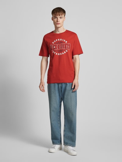 Jack & Jones T-shirt met labelprint, model 'ELOGO' Rood - 1