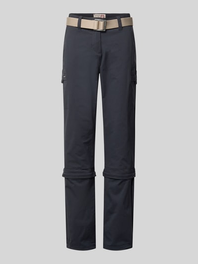 Produktfoto, Straight Fit Wanderhose in Zip-Off-Optik von G.I.G.A. DX, dunkelblau, mit abnehmbarem Gürtel, Knopf- und Reißverschluss, Bundweite 113 cm, Innenbeinlänge 80 cm, glatte Textur, funktionales Design