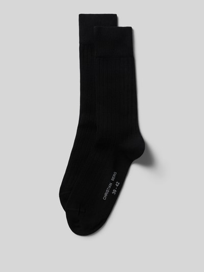 Produktfoto, Socken aus Baumwoll-Mix im 2er-Pack von Christian Berg Men, schwarze Ripp-Optik, elastisches Rippbündchen, Label-Print