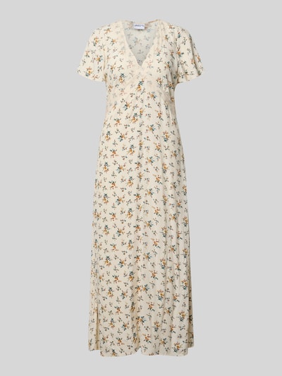 Produktfoto, Midikleid aus Viskose mit floralem Muster von Jake*s Casual in A-Linie, V-Ausschnitt, cremefarben mit buntem Florales-Muster.