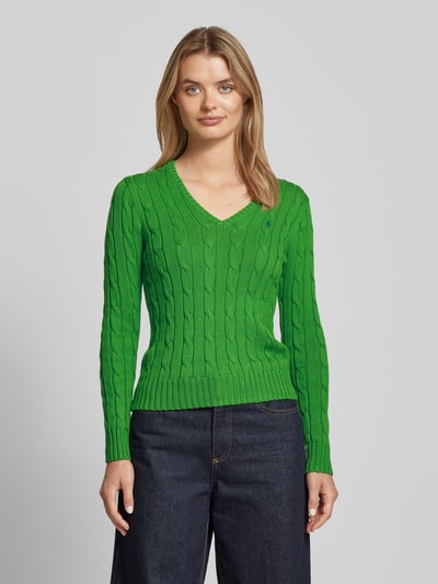 Polo Ralph Lauren Gebreide pullover met kabelpatroon, model 'KIMBERLY' Smaragdgroen - 4