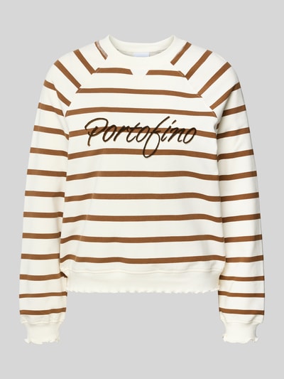 Produktfoto, Sweatshirt mit Stitching von Rich & Royal, kremowe i brązowe paski, krój regular fit, okrągły dekolt, bawełna z elastanem